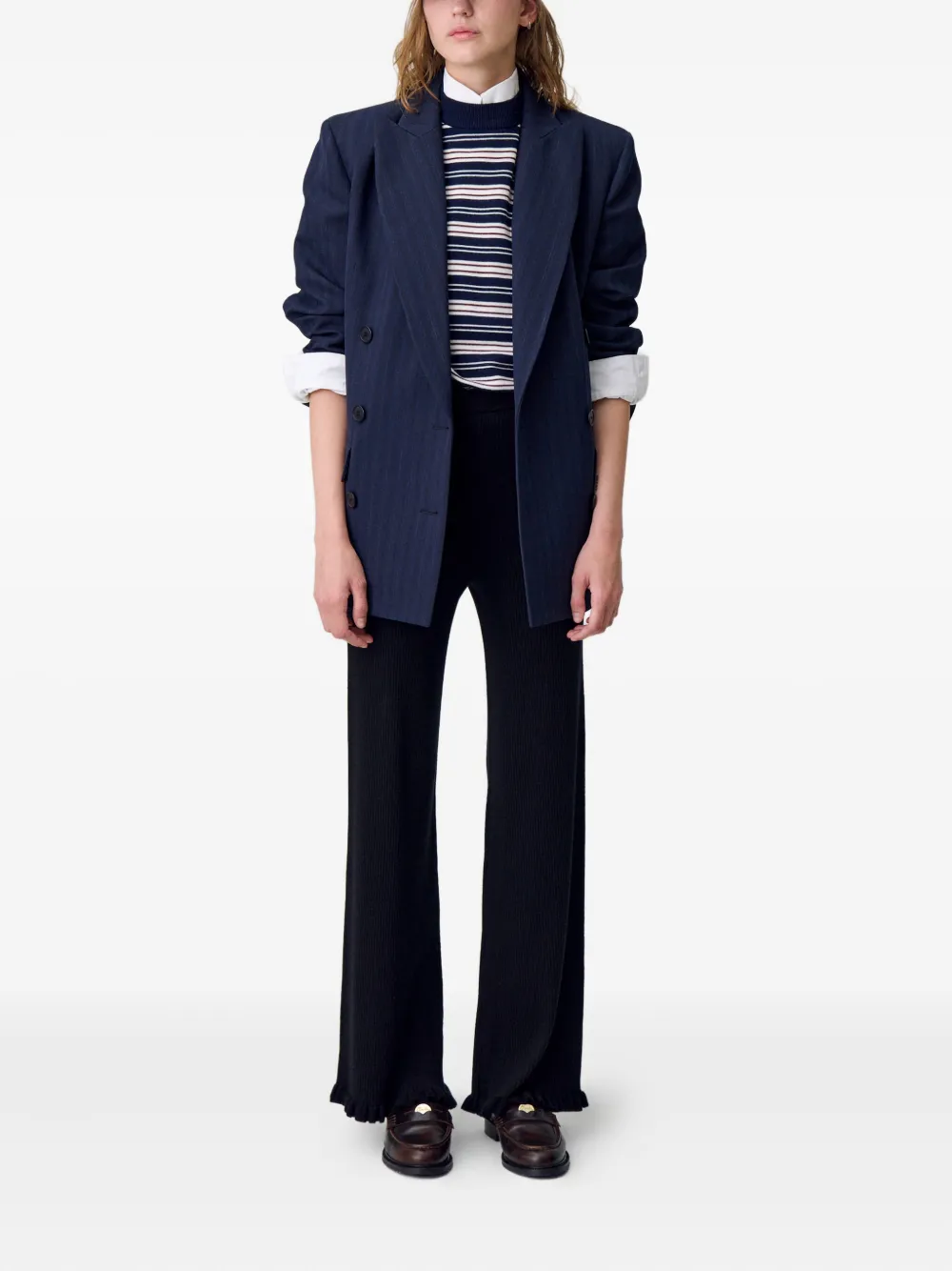 Claudie Pierlot Ribgebreide broek met ruches - Zwart