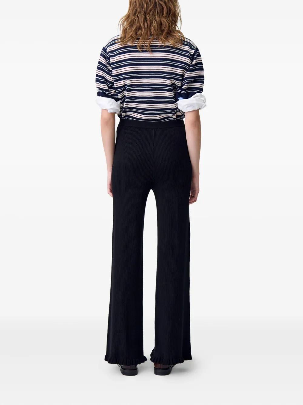 Claudie Pierlot Ribgebreide broek met ruches Zwart