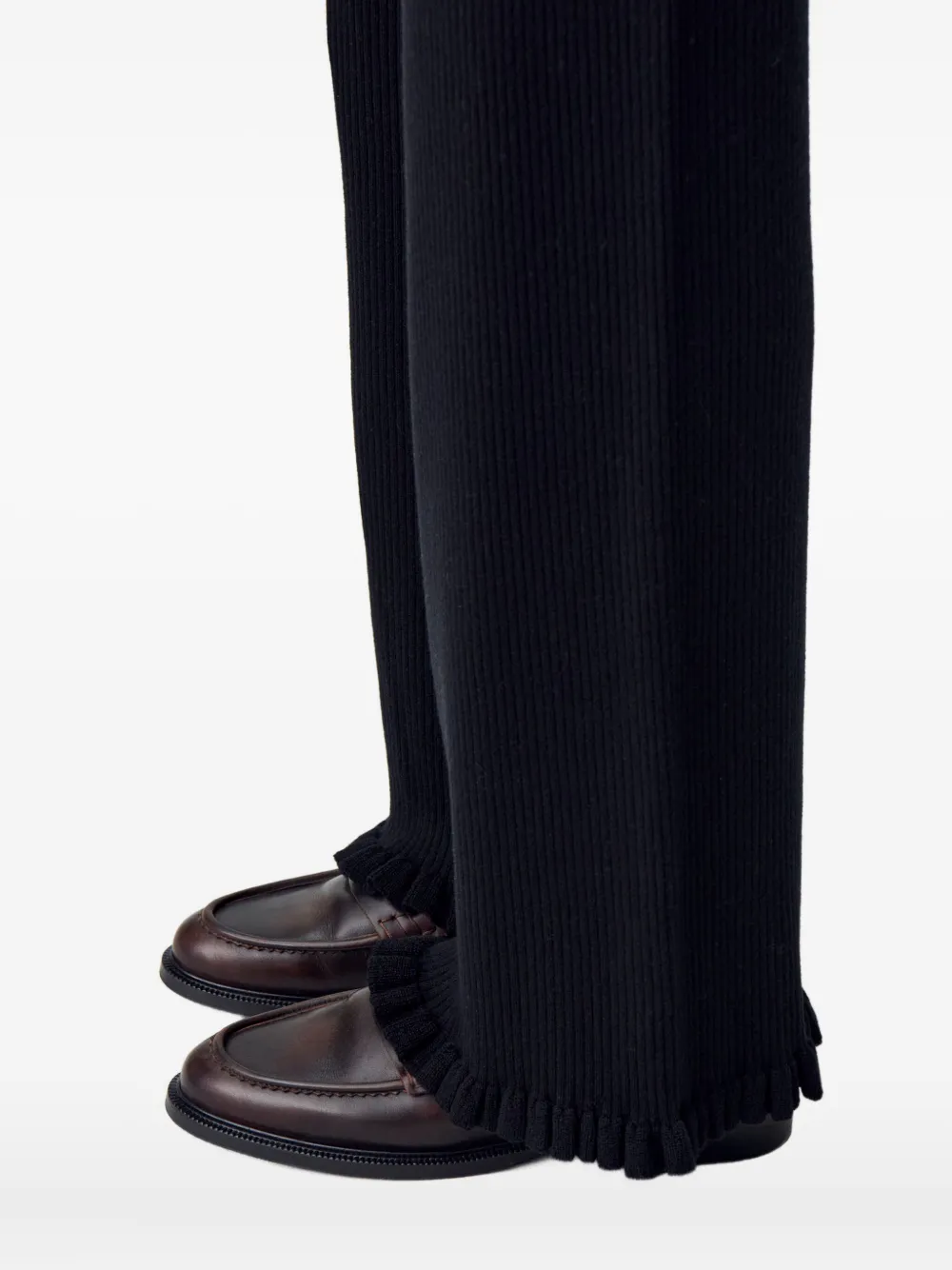 Claudie Pierlot Ribgebreide broek met ruches Zwart