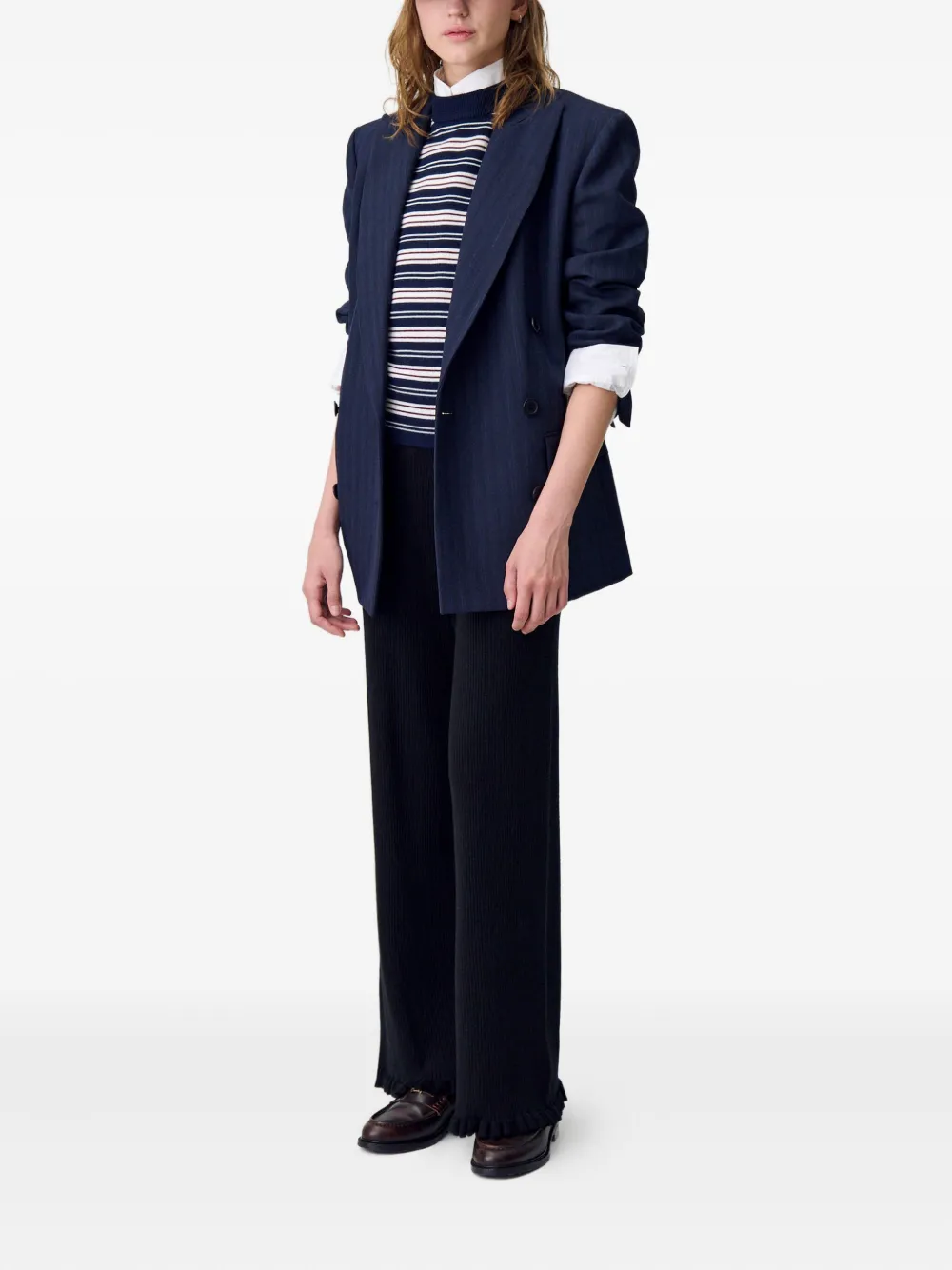 Claudie Pierlot Ribgebreide broek met ruches Zwart