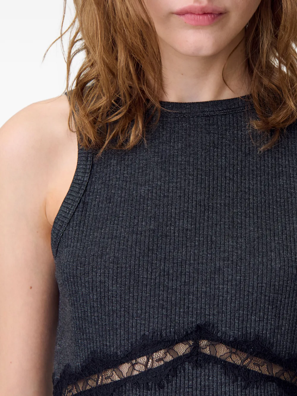 Claudie Pierlot Ribgebreide top met kanten vlakken Zwart