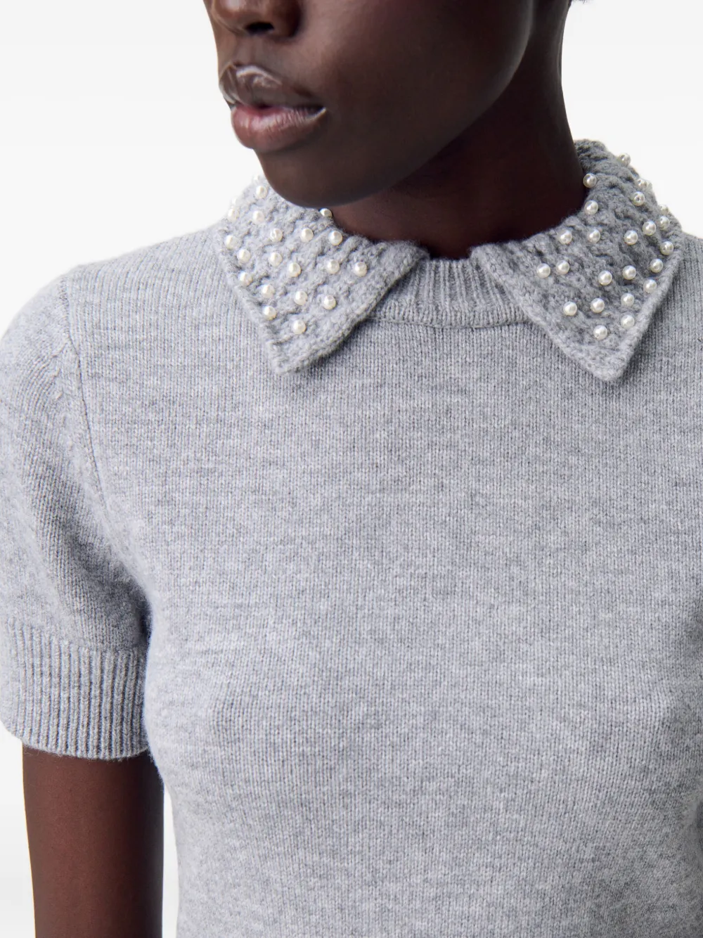 Claudie Pierlot Top met kraag verfraaid met parels Grijs