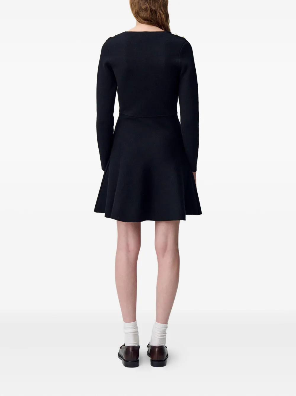 Claudie Pierlot Gebreide flared jurk met knoopdetail Zwart