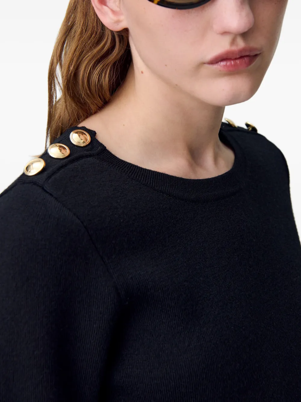 Claudie Pierlot Gebreide flared jurk met knoopdetail Zwart