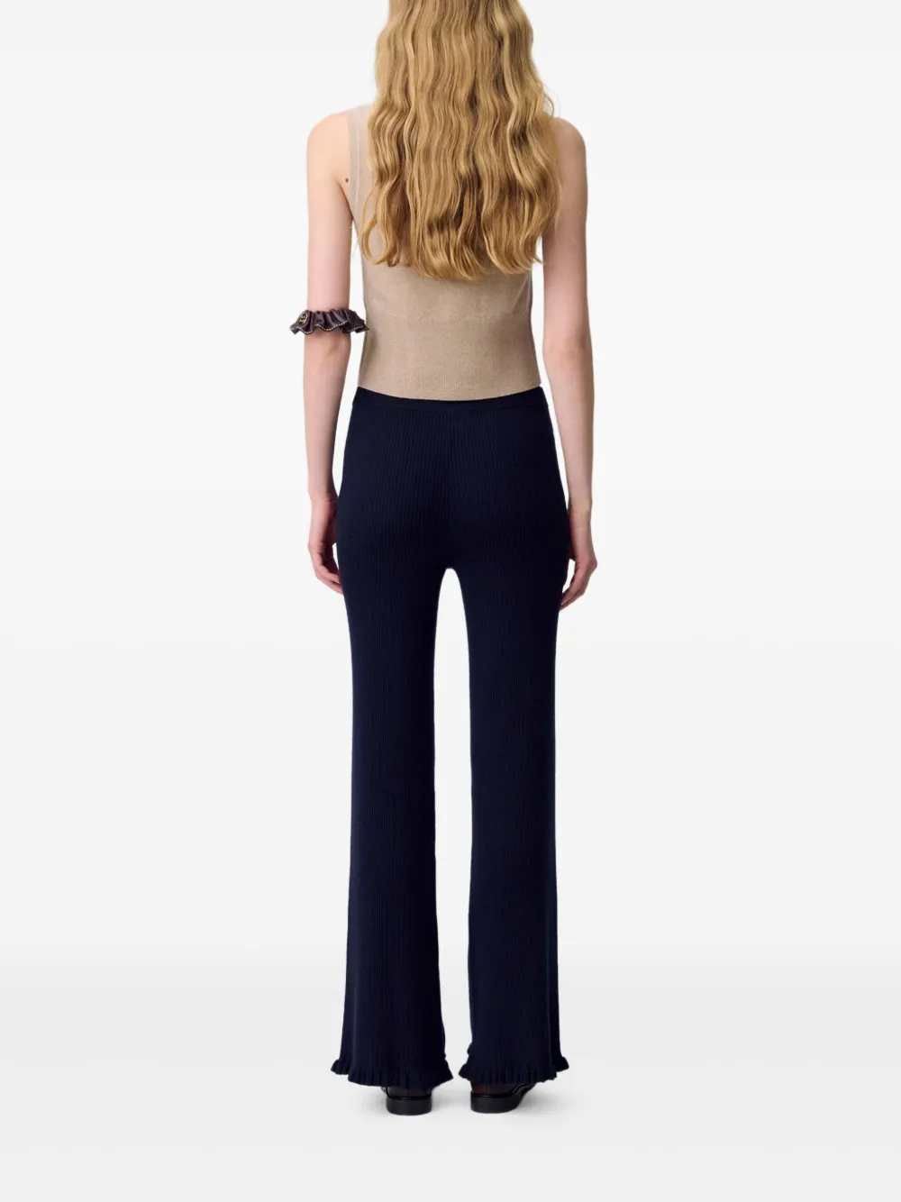 Claudie Pierlot Geribbelde broek met ruches Blauw