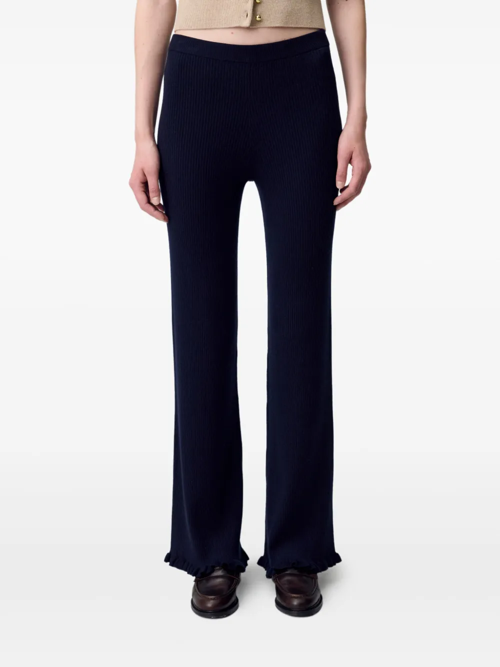 Claudie Pierlot Geribbelde broek met ruches Blauw
