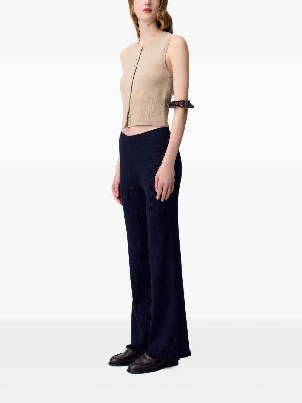 Claudie Pierlot Geribbelde broek met ruches Blauw