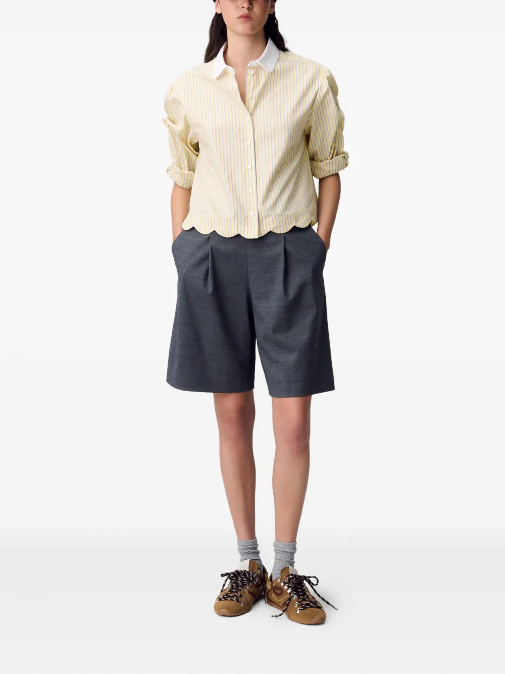 Claudie Pierlot Gestreepte blouse met gewelfde afwerking - Geel