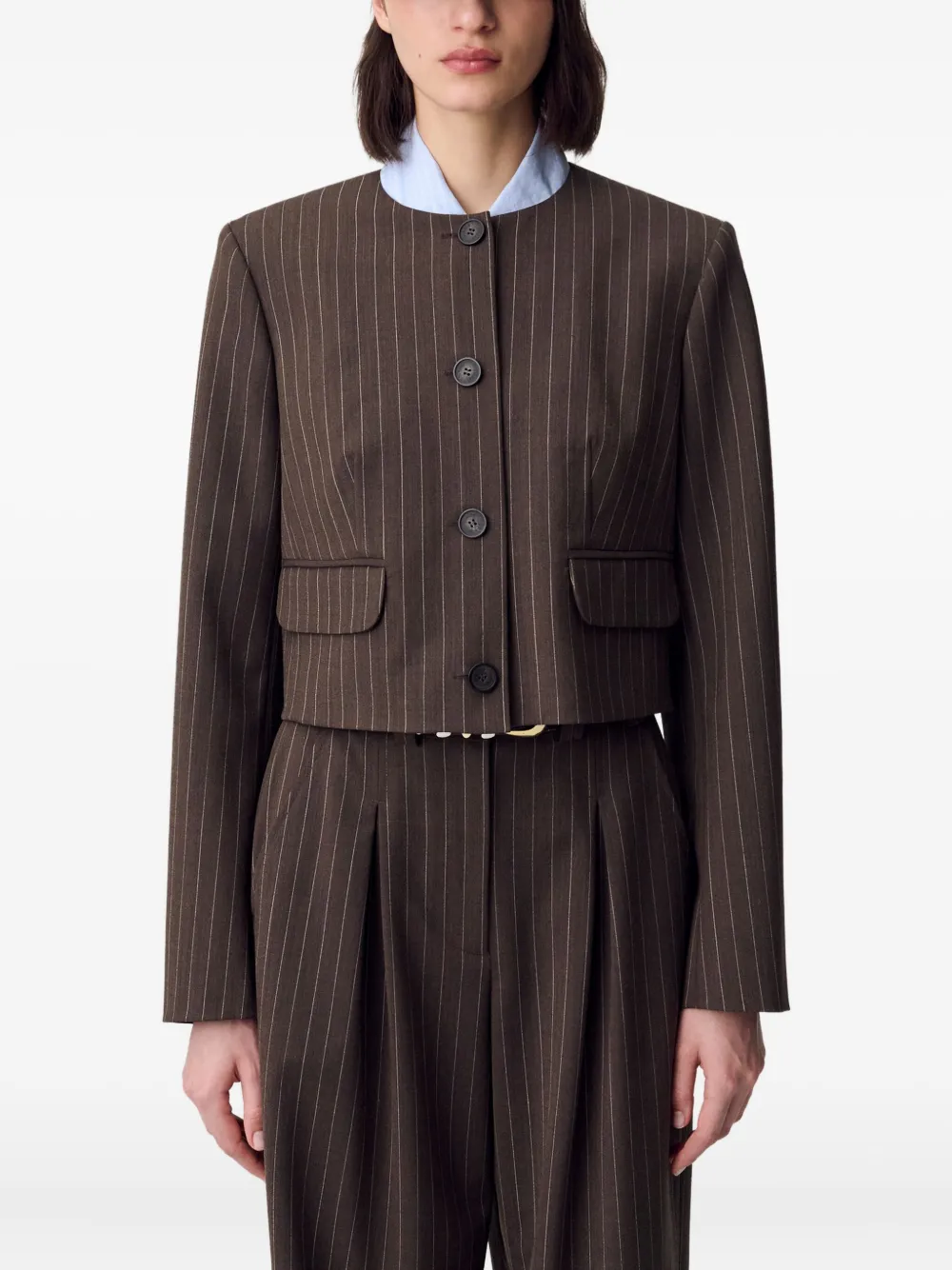 Claudie Pierlot Cropped jack met krijtstreep Bruin