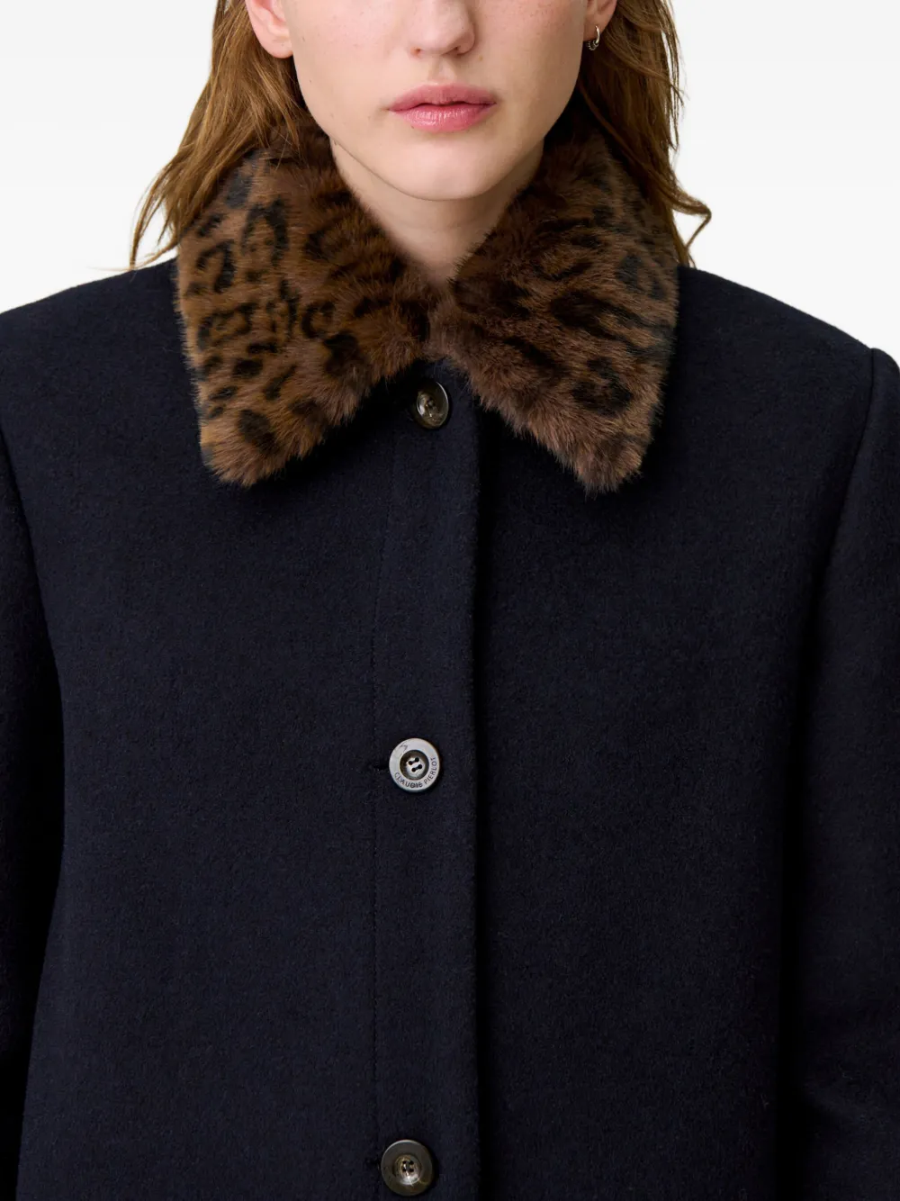 Claudie Pierlot Jas met luipaardprint en kraag Blauw