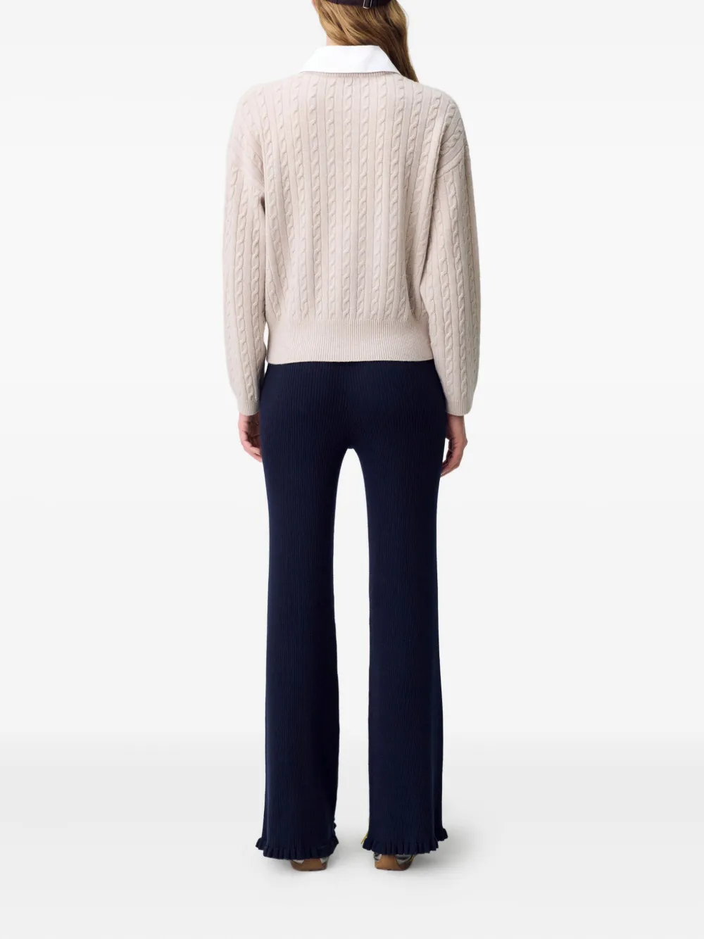 Claudie Pierlot Kabelgebreide polotop met kraag Beige