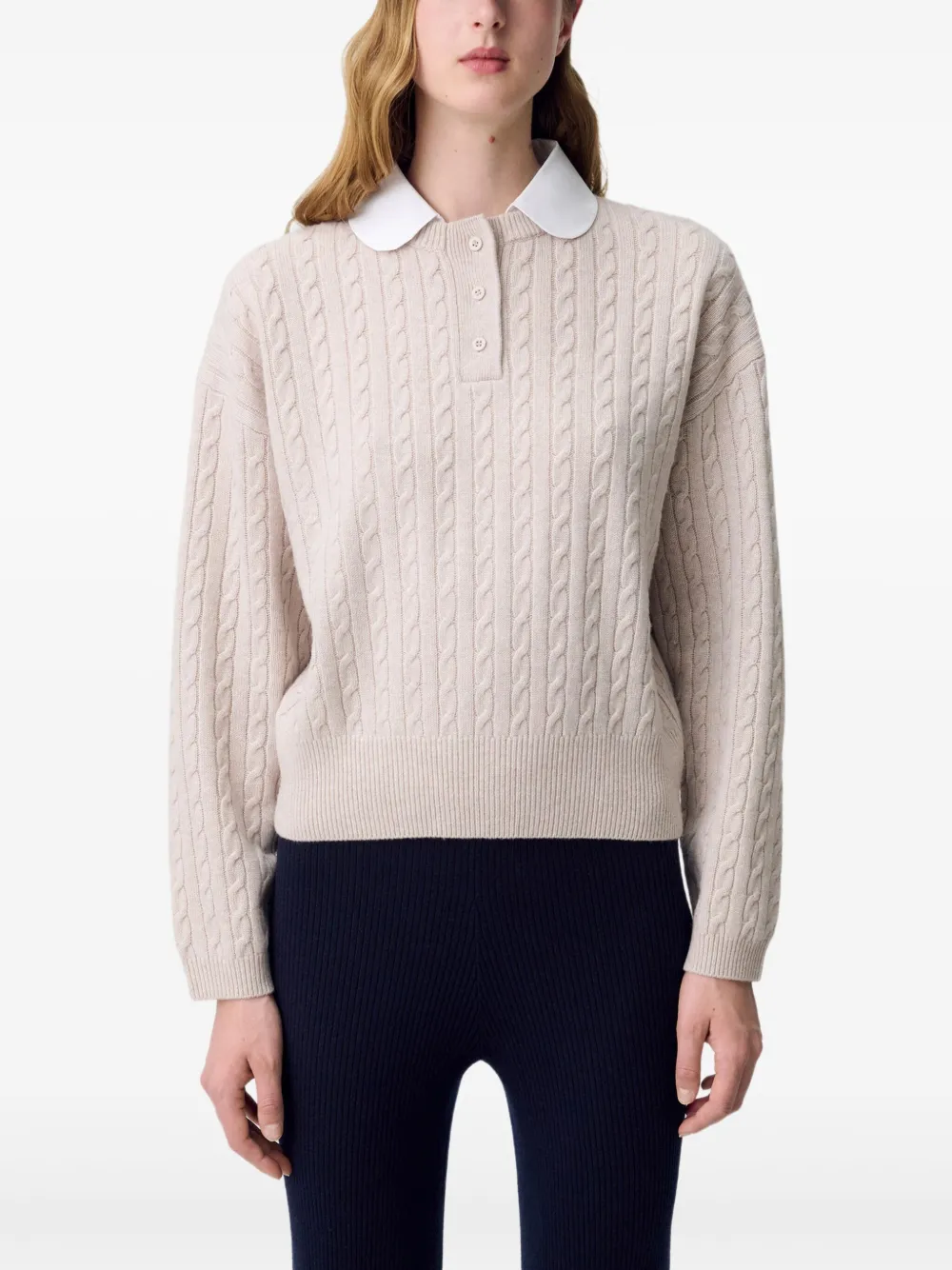 Cable-Knit Collared Polo Top