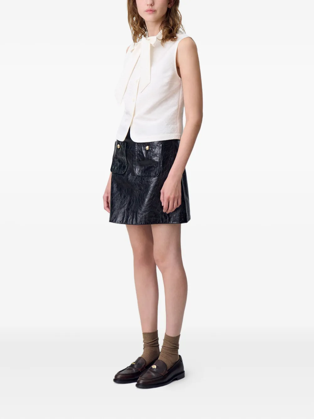 Claudie Pierlot Mouwloze top met strikhals Ecru