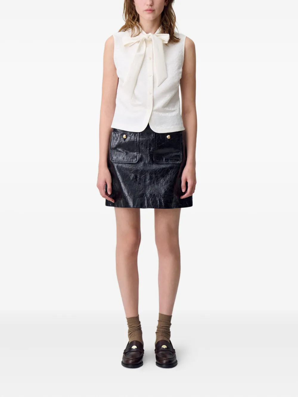 Claudie Pierlot Mouwloze top met strikhals - Ecru