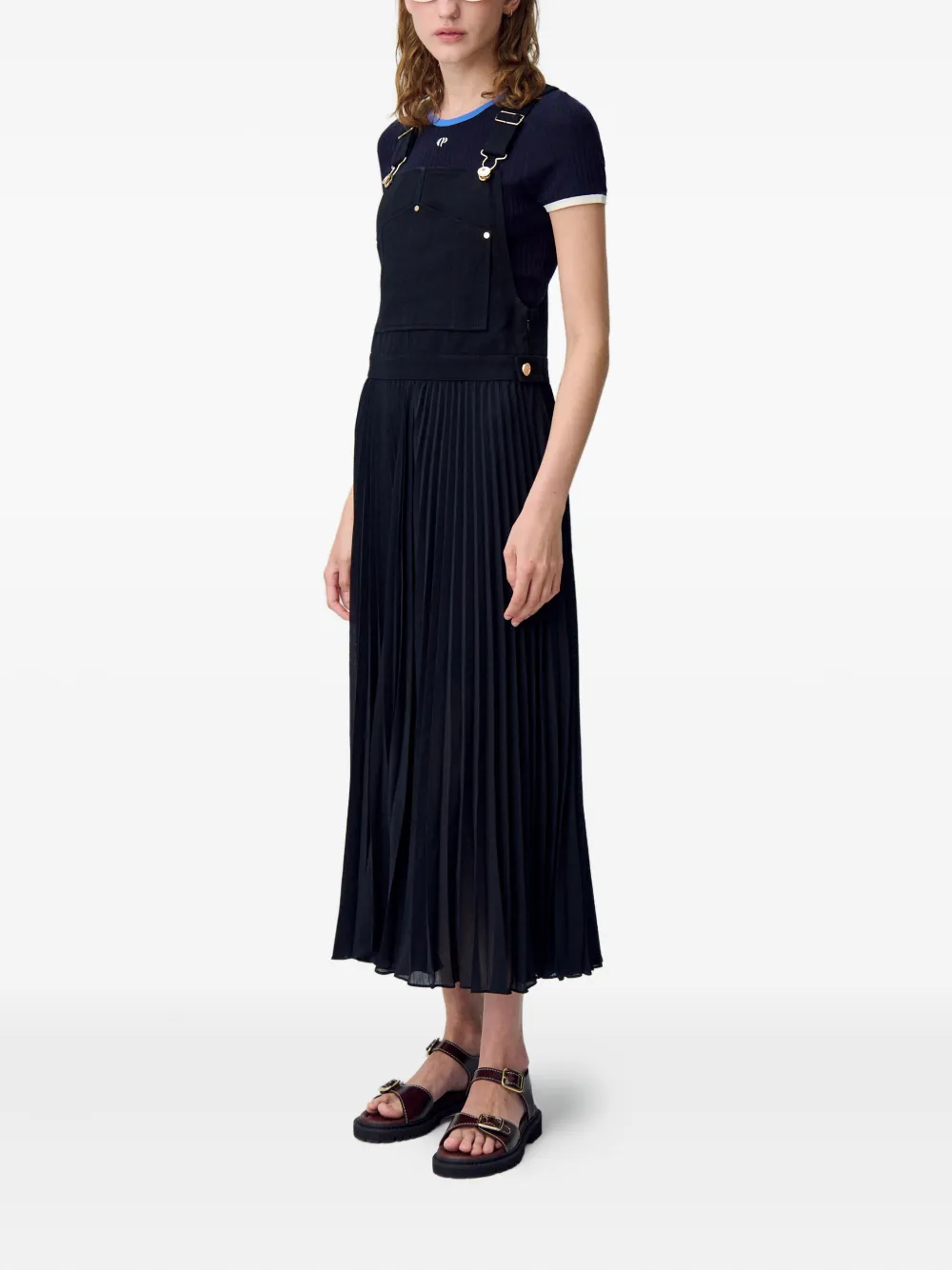 Claudie Pierlot Geplooide midi-jurk Zwart
