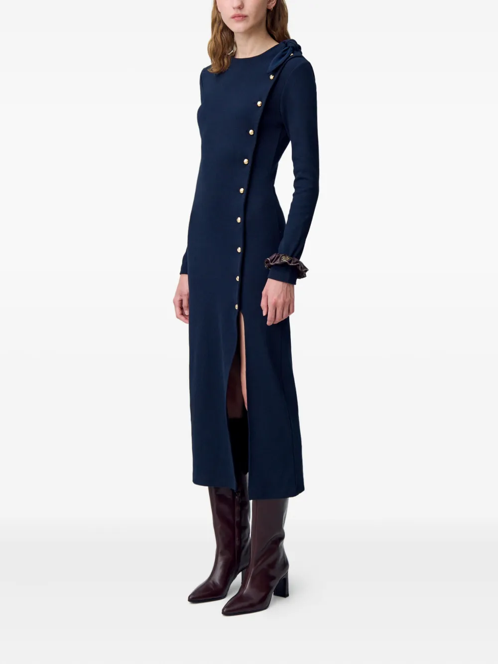 Claudie Pierlot Jurk met gestrikte hals en knoopdetail Blauw