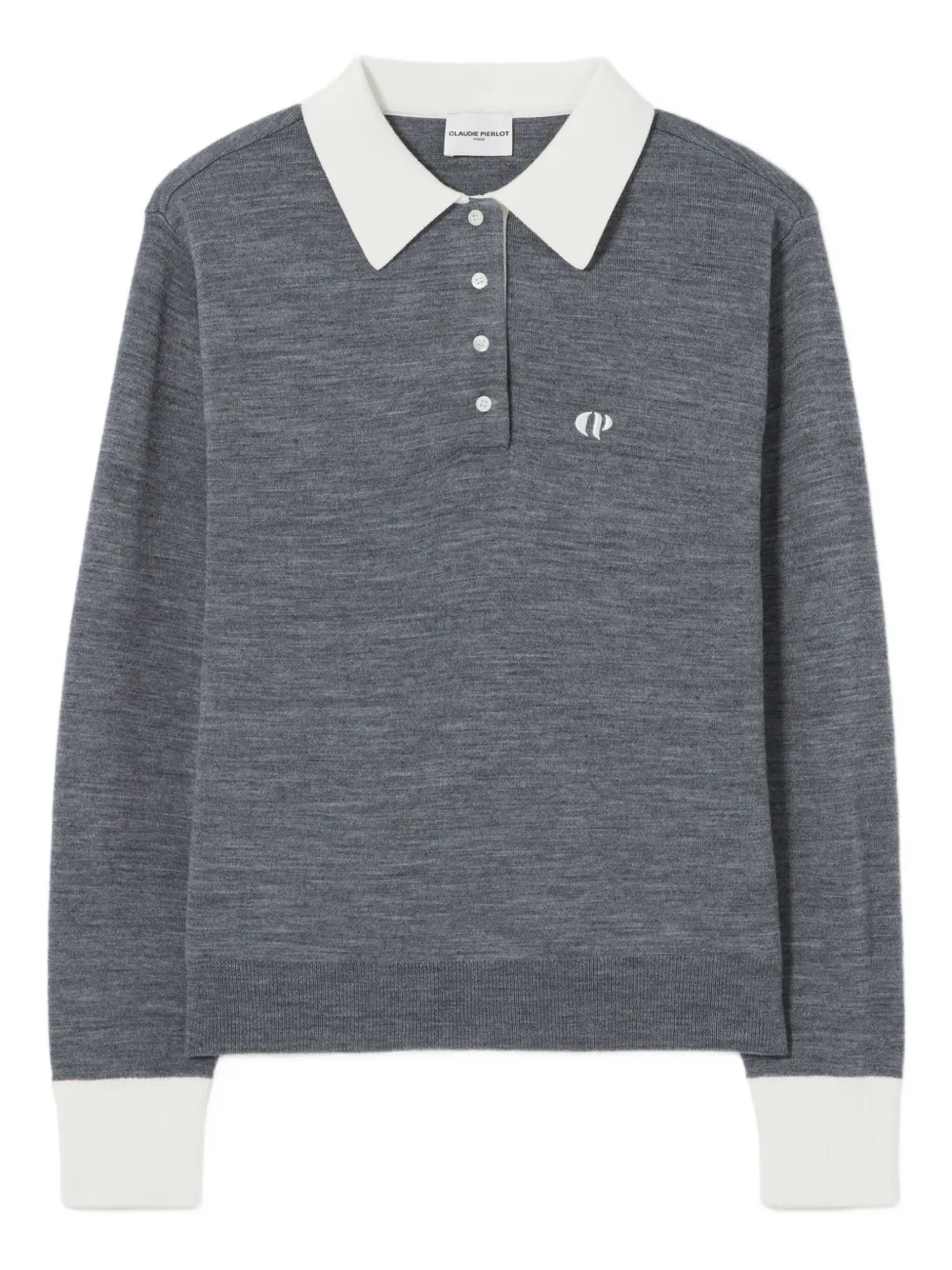 Claudie Pierlot Poloshirt met geborduurd logo en lange mouwen Grijs