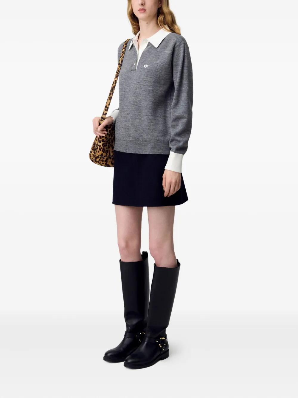 Claudie Pierlot Poloshirt met geborduurd logo en lange mouwen Grijs