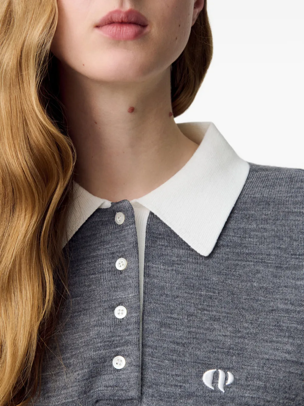 Claudie Pierlot Poloshirt met geborduurd logo en lange mouwen Grijs