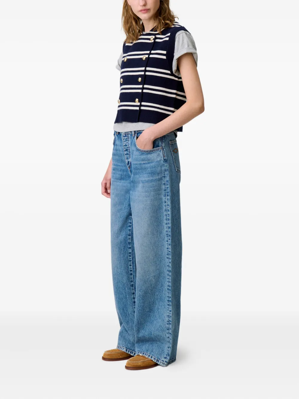 Claudie Pierlot Gestreept vest met dubbele rij knopen Blauw