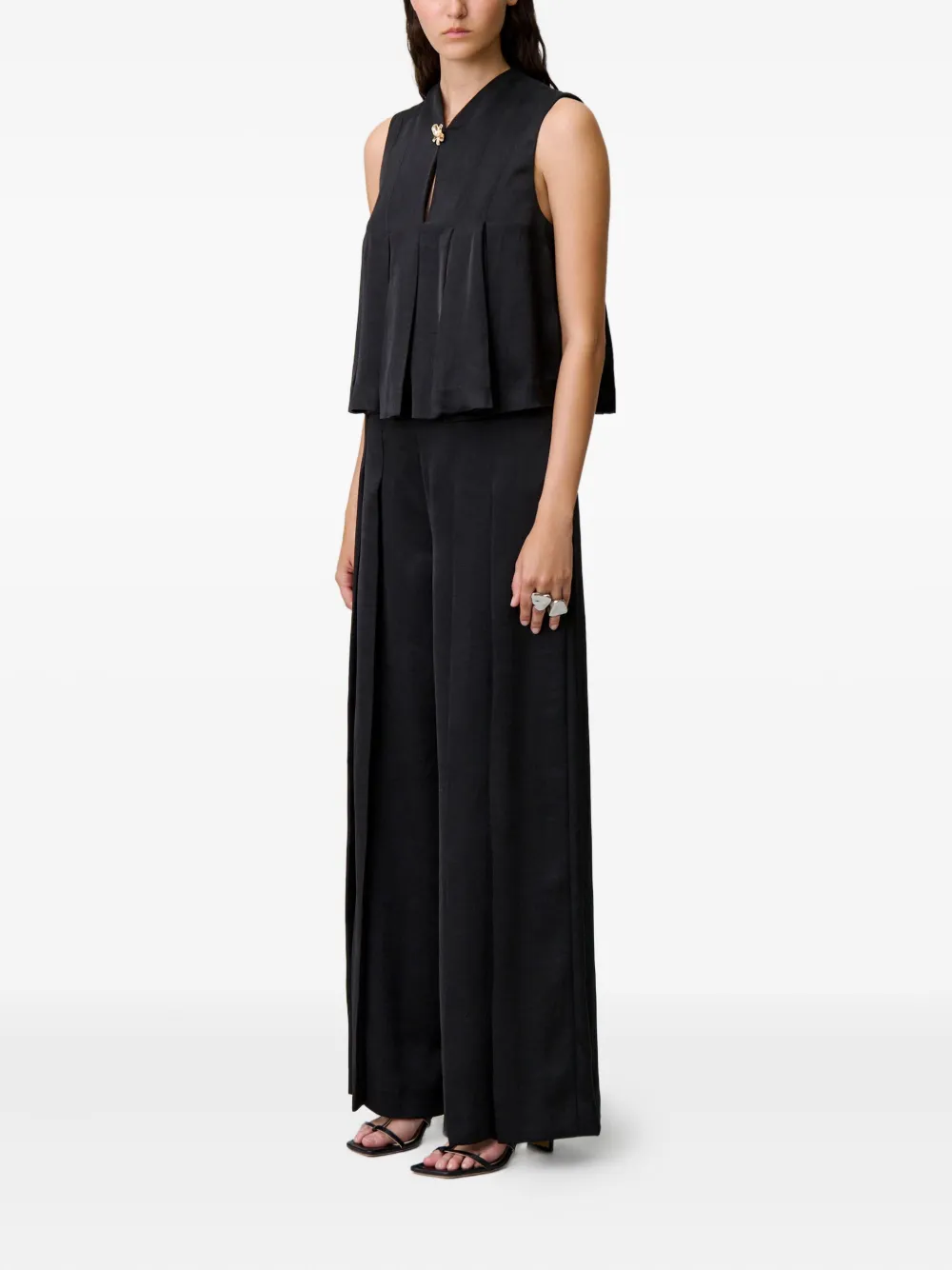 Claudie Pierlot Geplooide top verfraaid met bloemen Zwart