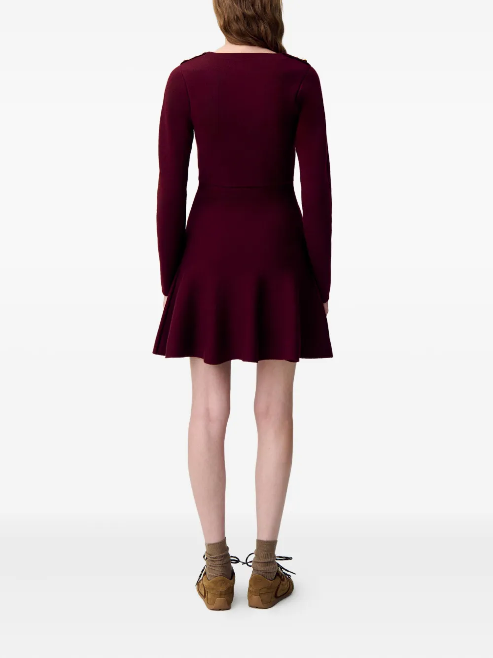 Claudie Pierlot Gebreide flared jurk met knoopdetail Rood