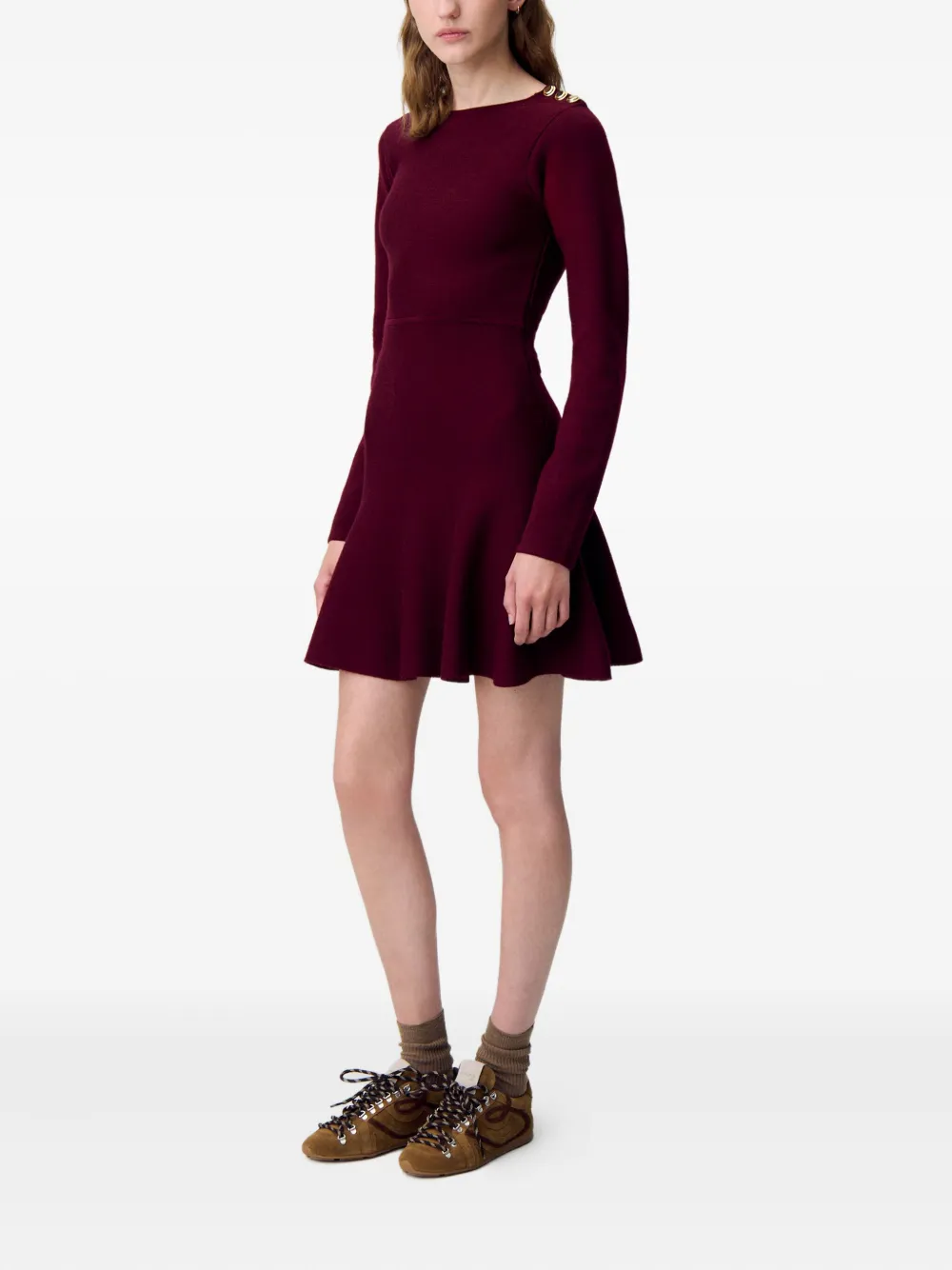 Claudie Pierlot Gebreide flared jurk met knoopdetail Rood