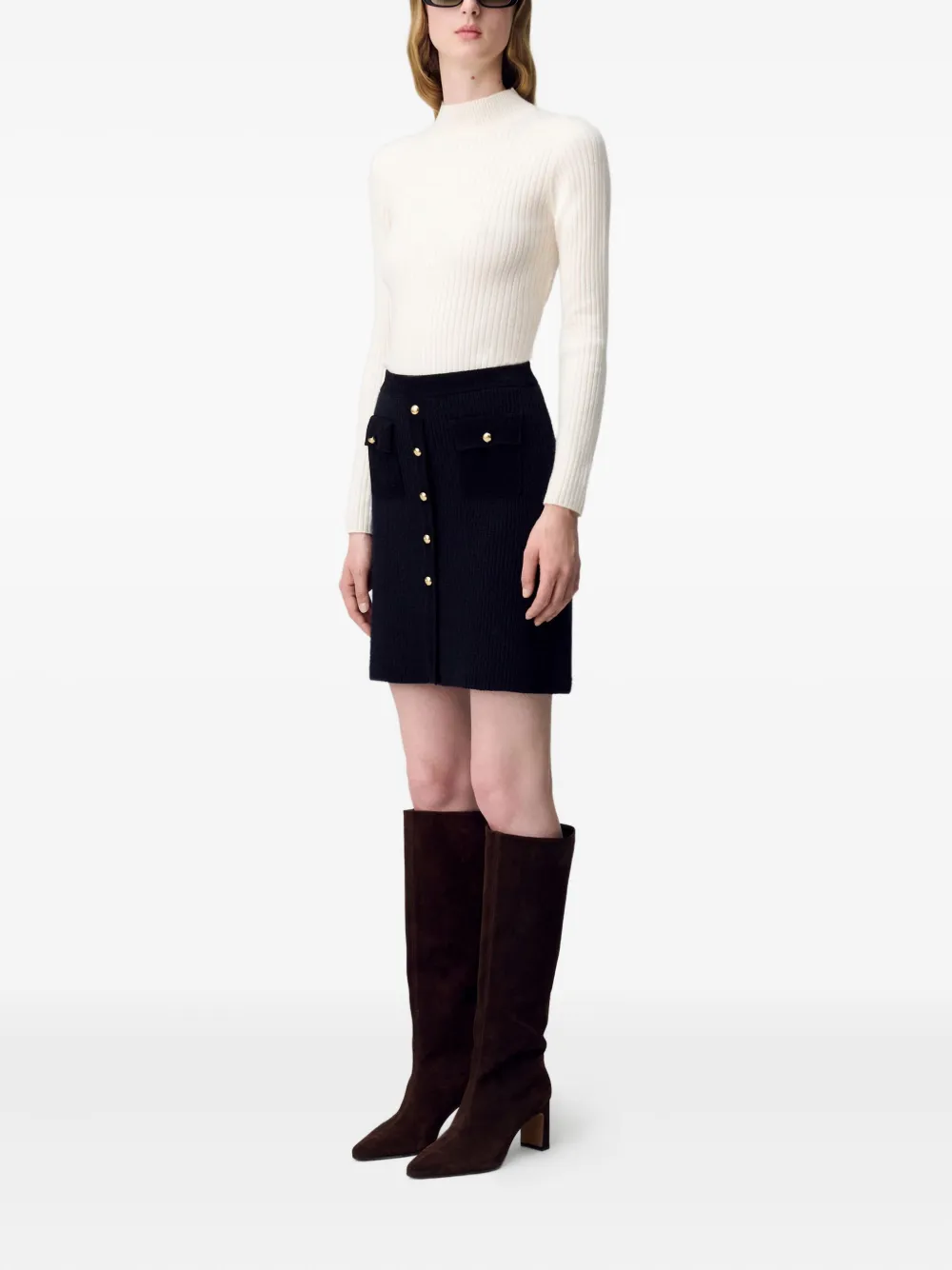 Claudie Pierlot Ribgebreide mini-rok Zwart
