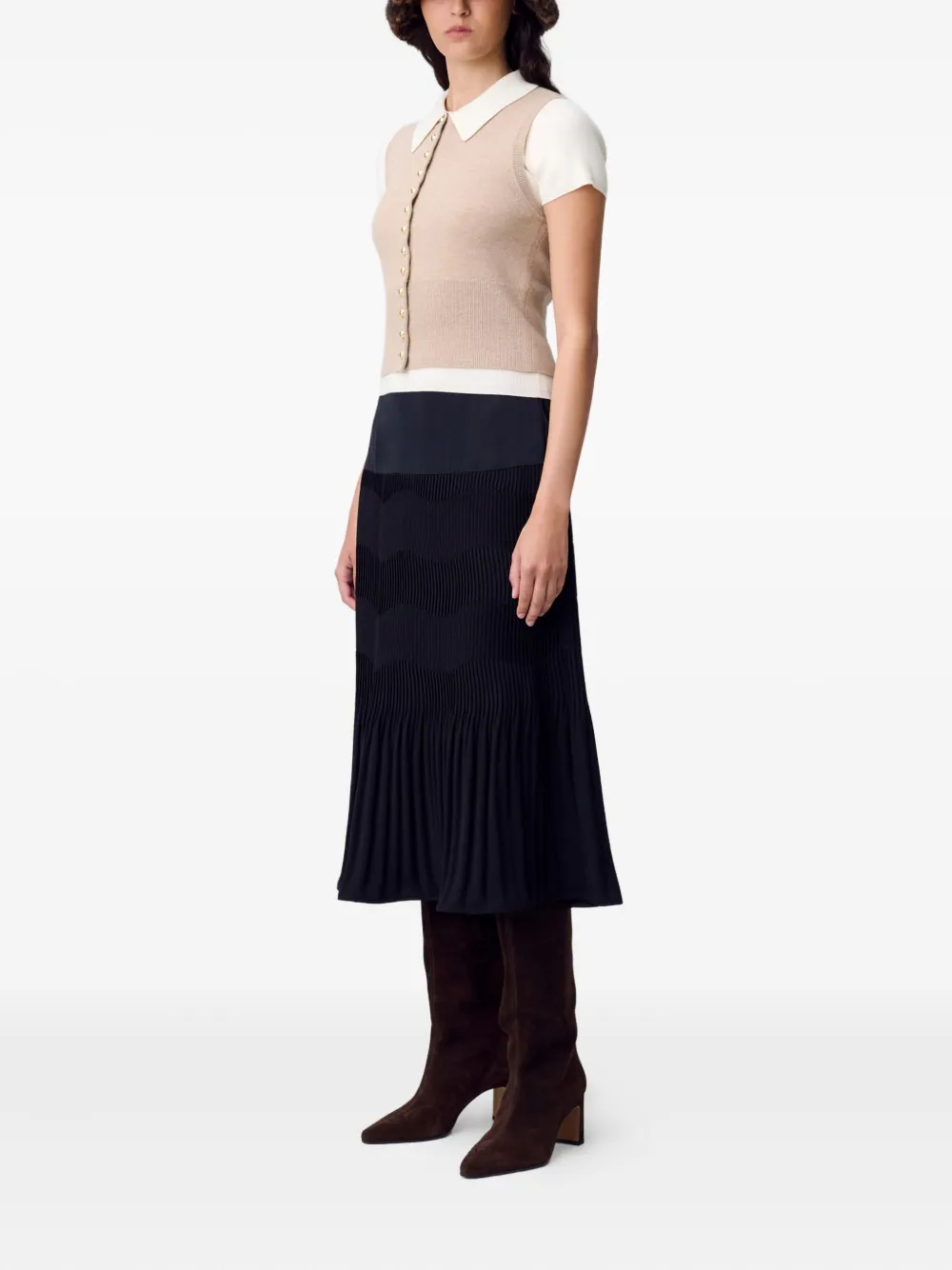 Claudie Pierlot pleated midi skirt Zwart
