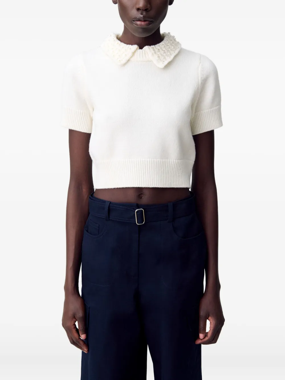 Claudie Pierlot Polotop verfraaid met parels Beige