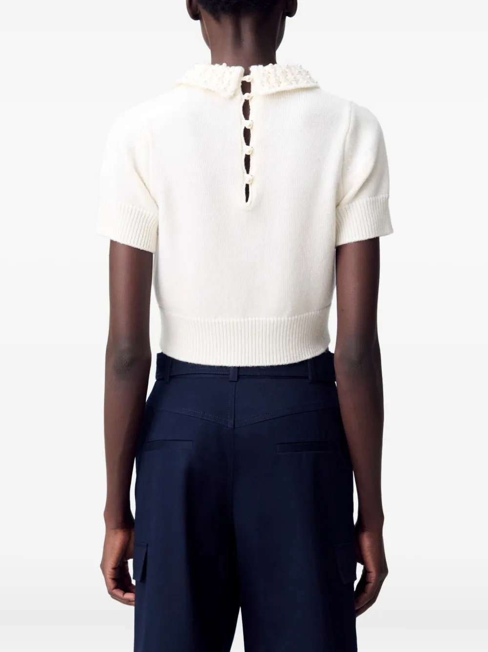 Claudie Pierlot Polotop verfraaid met parels Beige