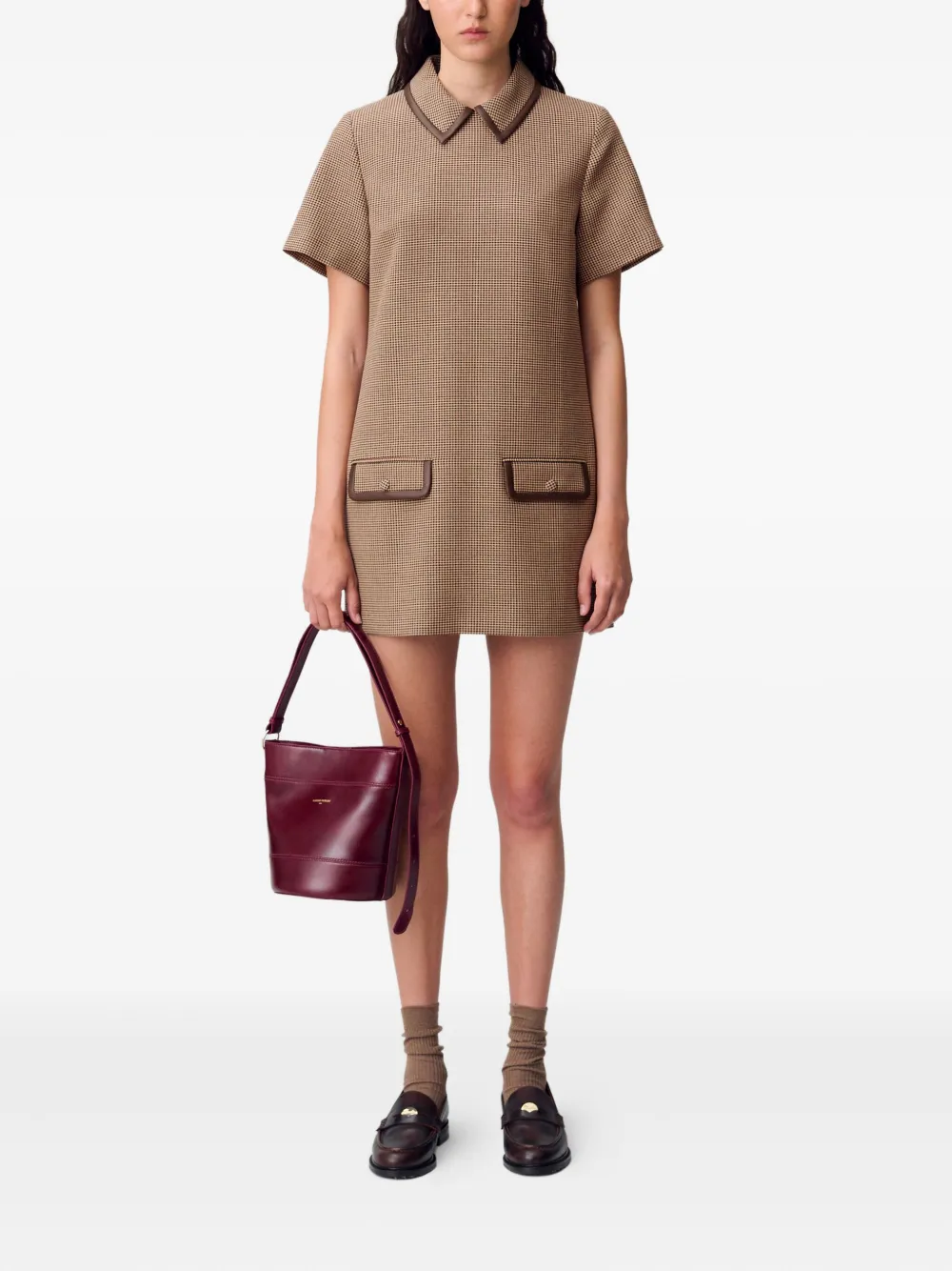 Claudie Pierlot Jurk met pied-de-poule print - Beige