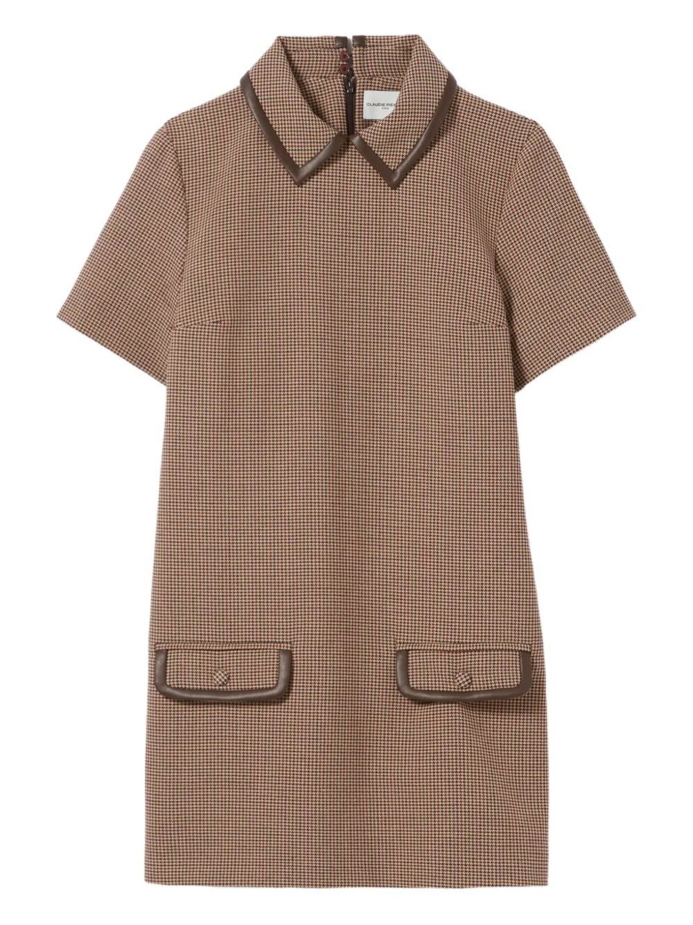 houndstooth leather-trimmed dress