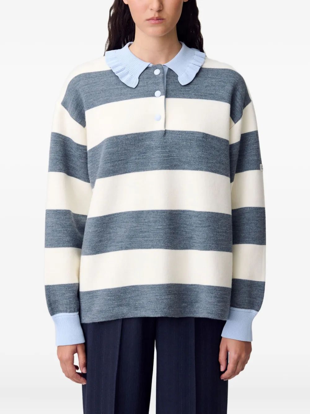 Claudie Pierlot Gestreepte polotop met ruchekraag Wit