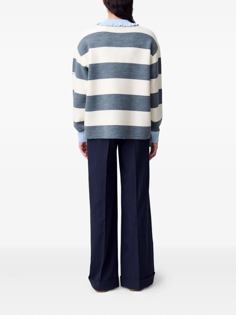 Claudie Pierlot Gestreepte polotop met ruchekraag Wit