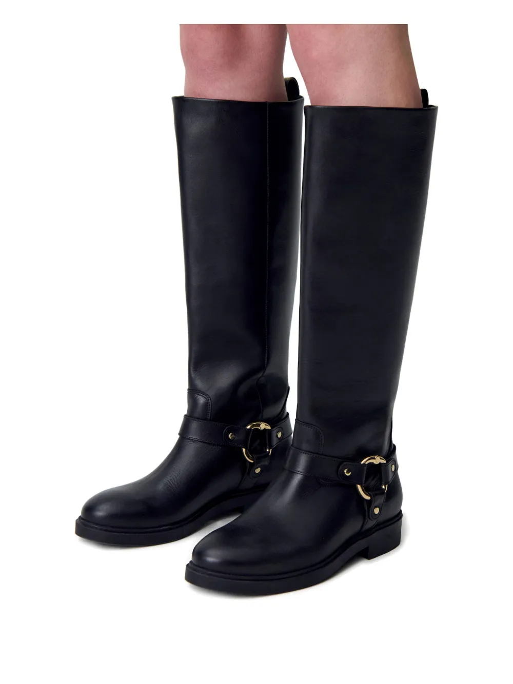 Claudie Pierlot ring-detail leather knee-high boots Black