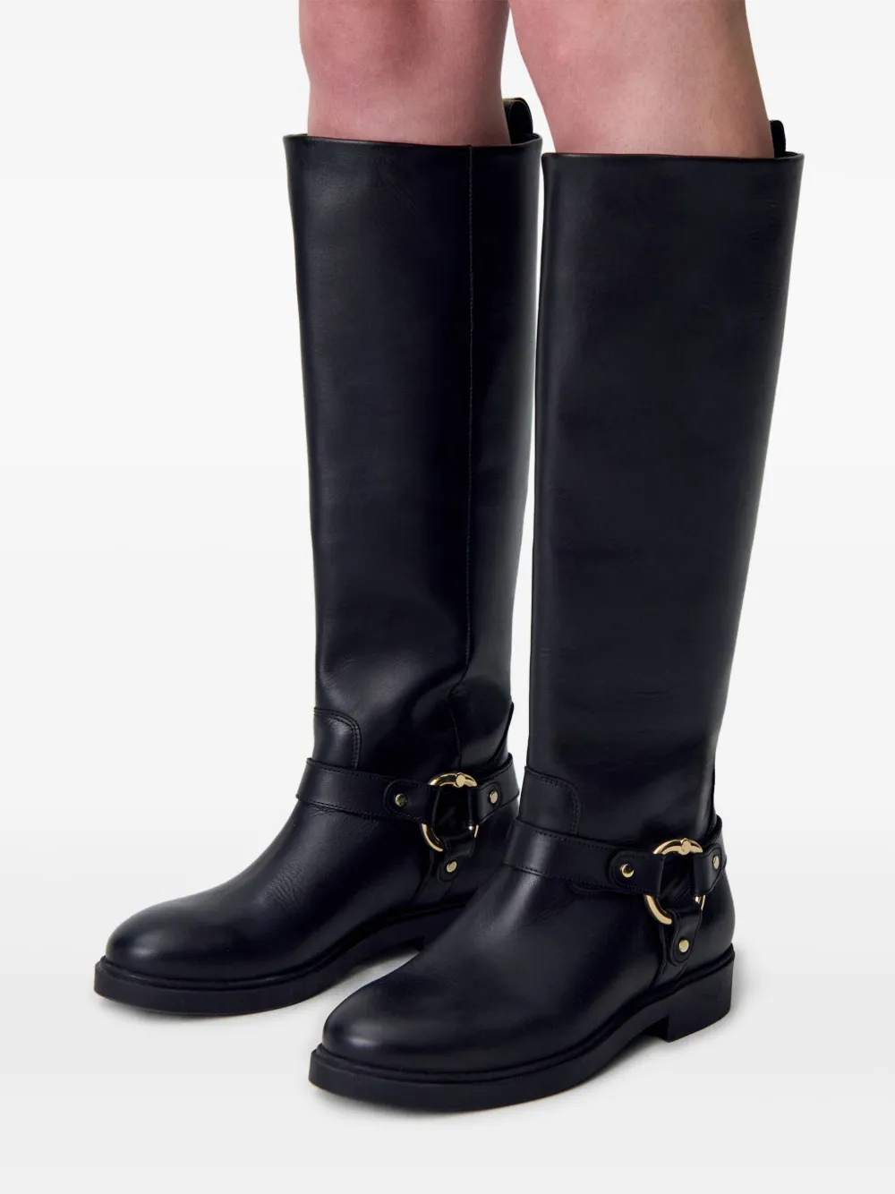Claudie Pierlot Leren knielaarzen met ringdetail Zwart