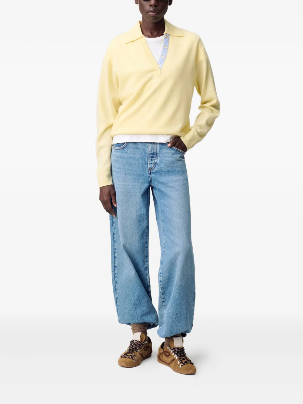 Claudie Pierlot Trui met geborduurd detail en polokraag Geel