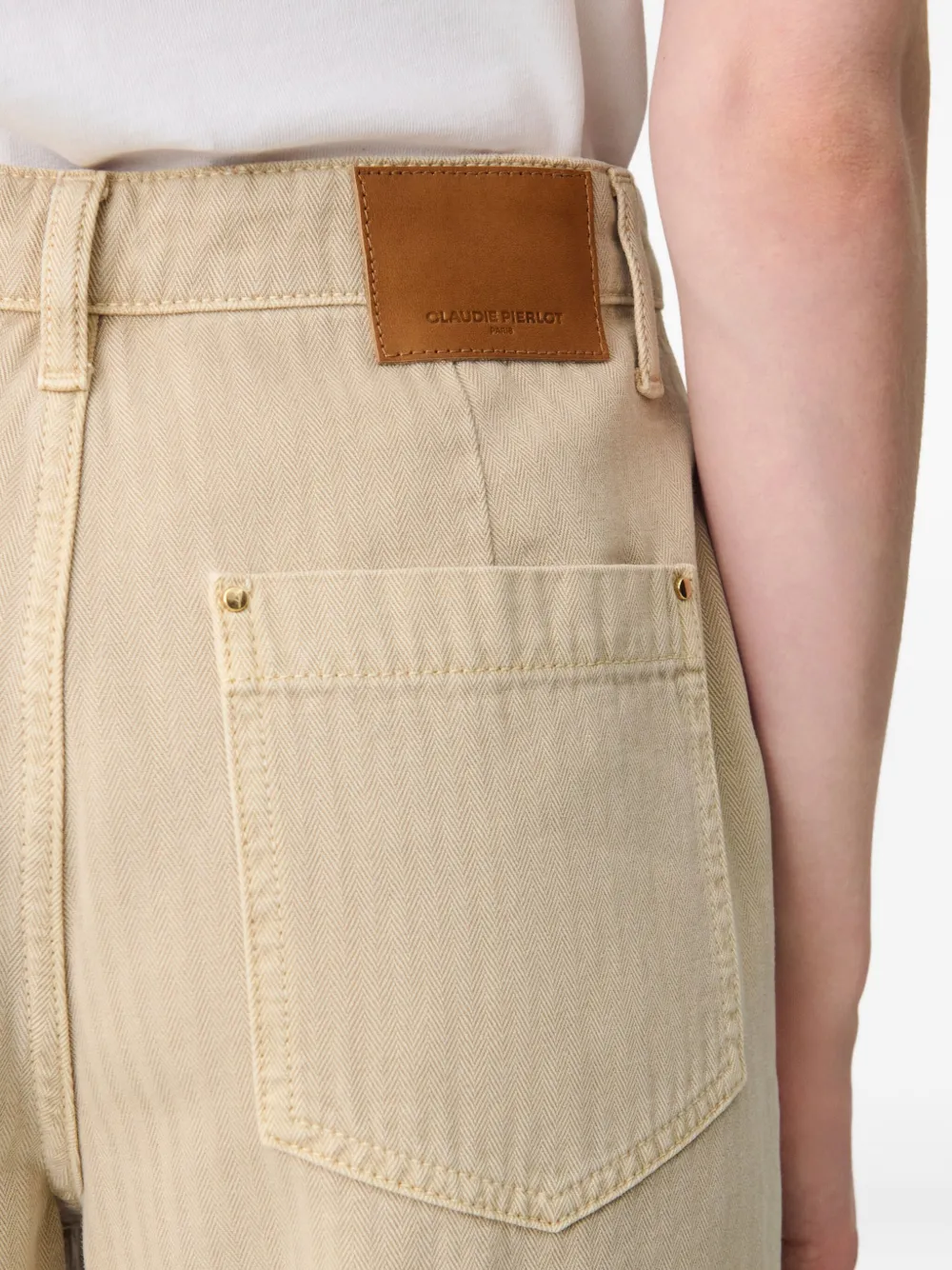 Claudie Pierlot Straight jeans met visgraatpatroon Beige