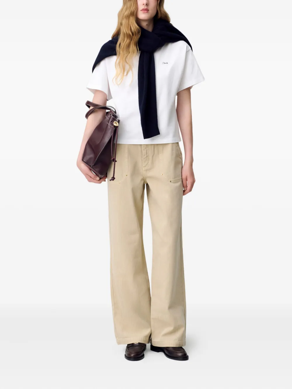 Claudie Pierlot Straight jeans met visgraatpatroon Beige