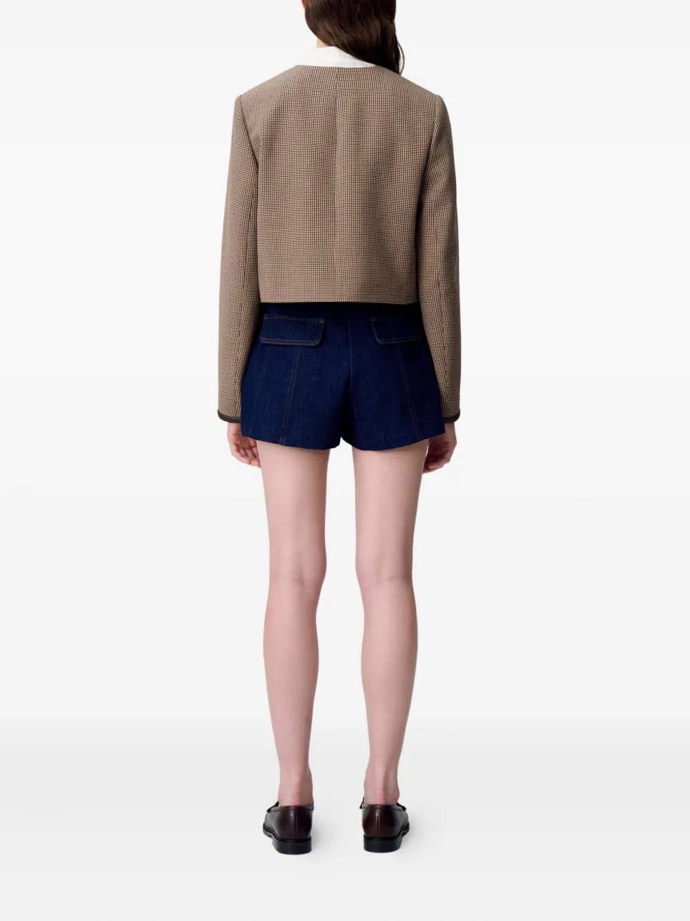 Claudie Pierlot Houndstooth-pattern Cropped Jacket In Brown