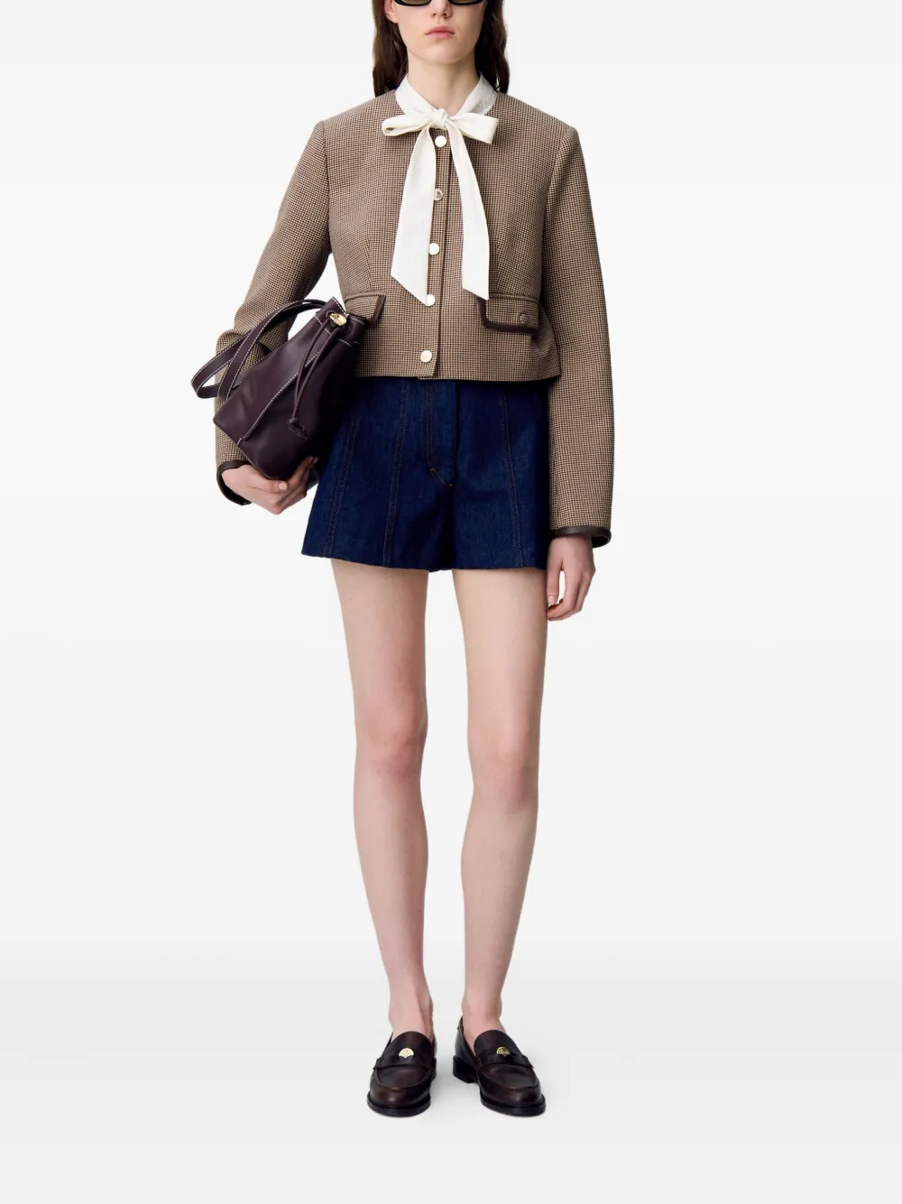 Claudie Pierlot Houndstooth-pattern Cropped Jacket In Brown