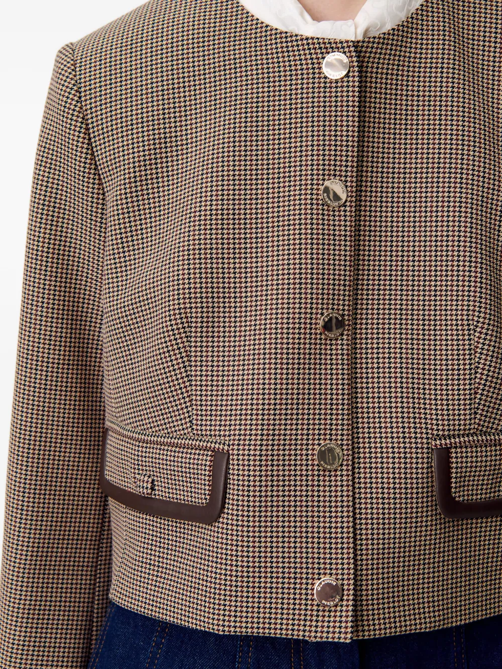 Claudie Pierlot Houndstooth-pattern Cropped Jacket In Brown