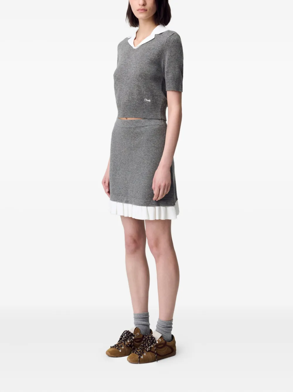 Claudie Pierlot Wollen mini-rok met ruches Grijs