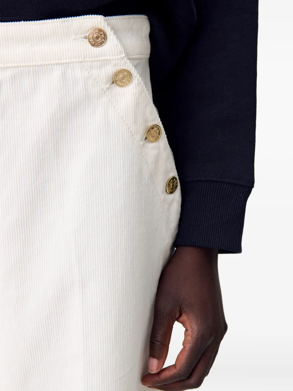 Claudie Pierlot Ribfluwelen broek met knoopsluiting Wit