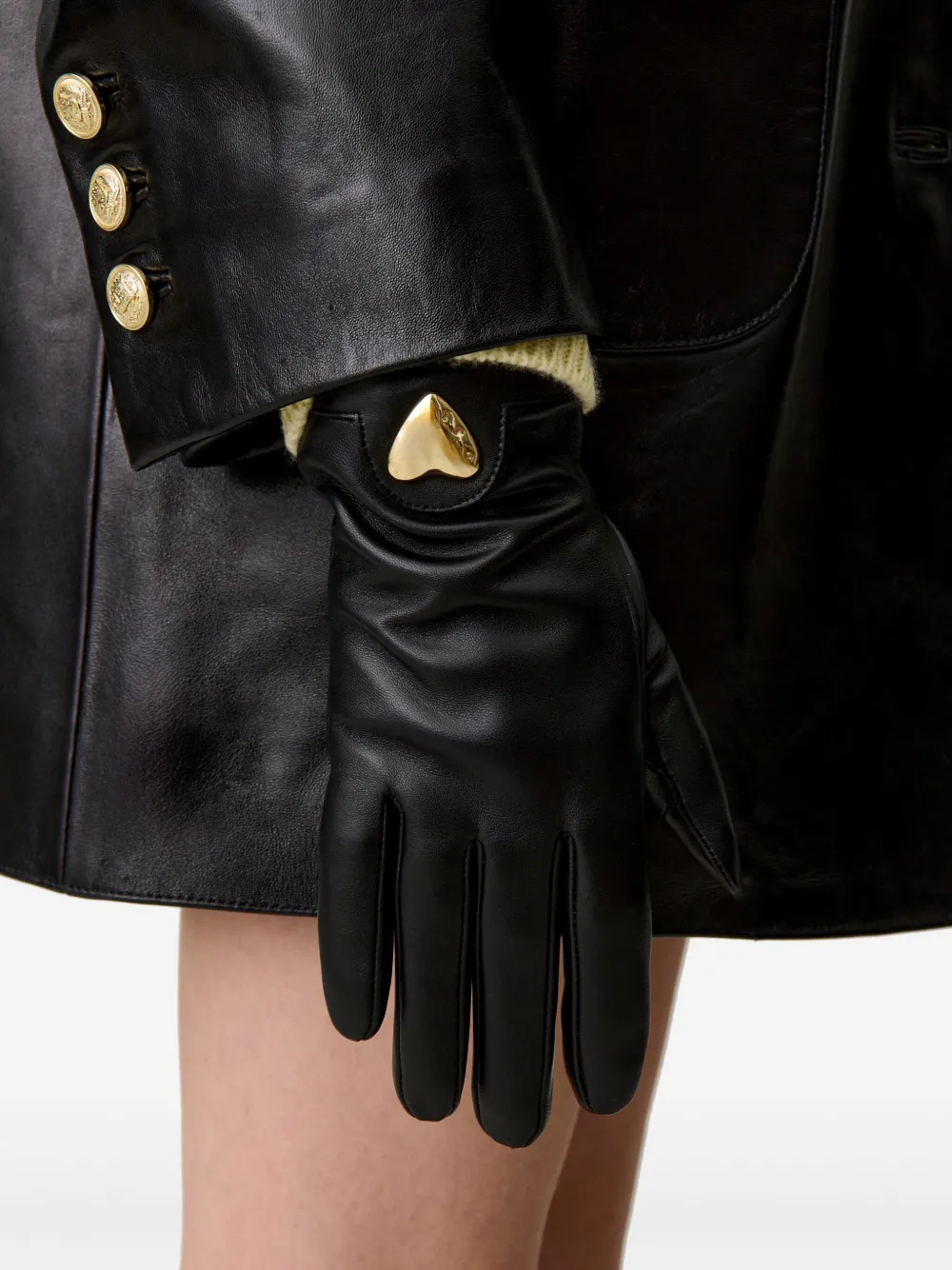 Claudie Pierlot Leren handschoenen verfraaid met hart Zwart