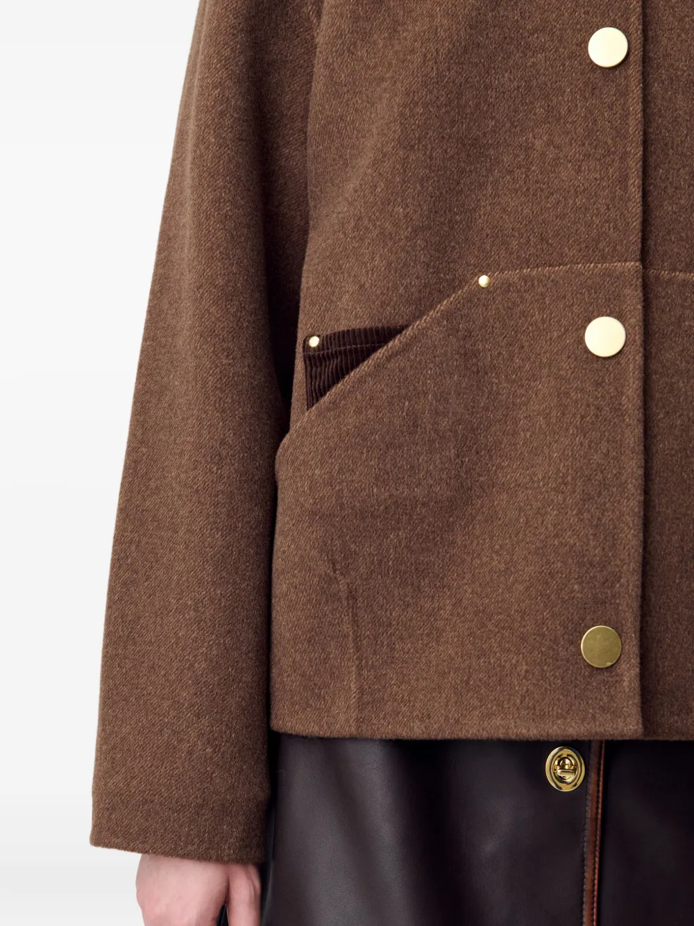 Claudie Pierlot Wollen jas met ribfluwelen kraag Bruin