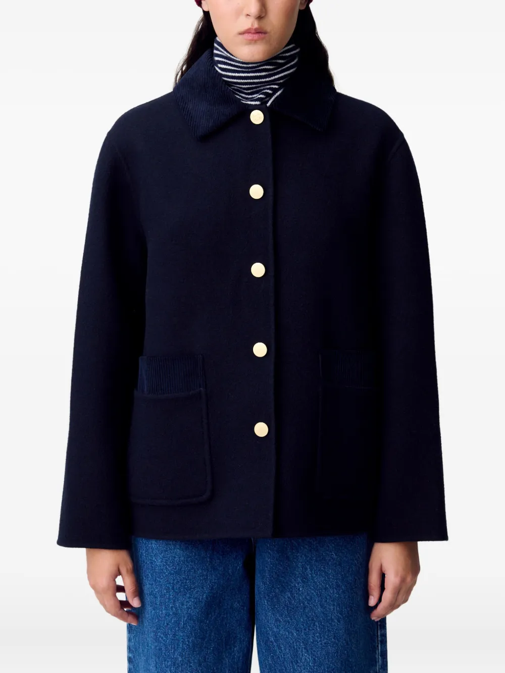 Claudie Pierlot Jack met ribfluwelen kraag Blauw