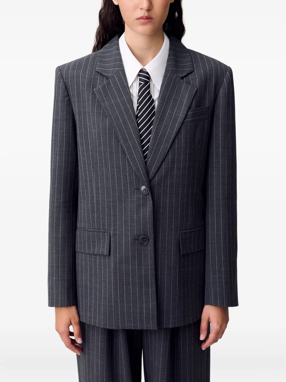 Claudie Pierlot Blazer met krijtstreep en enkele rij knopen Grijs