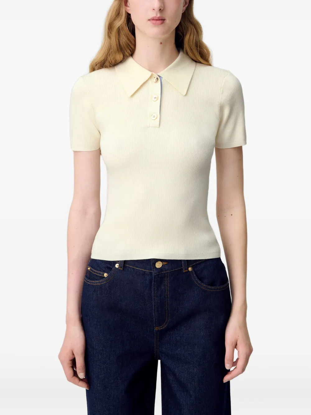 Claudie Pierlot Polotop met korte mouwen Beige